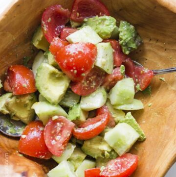 I love this simple salad with avocado and tomatoes and the easiest dressing ever. I'm officially addicted, and it's healthy!