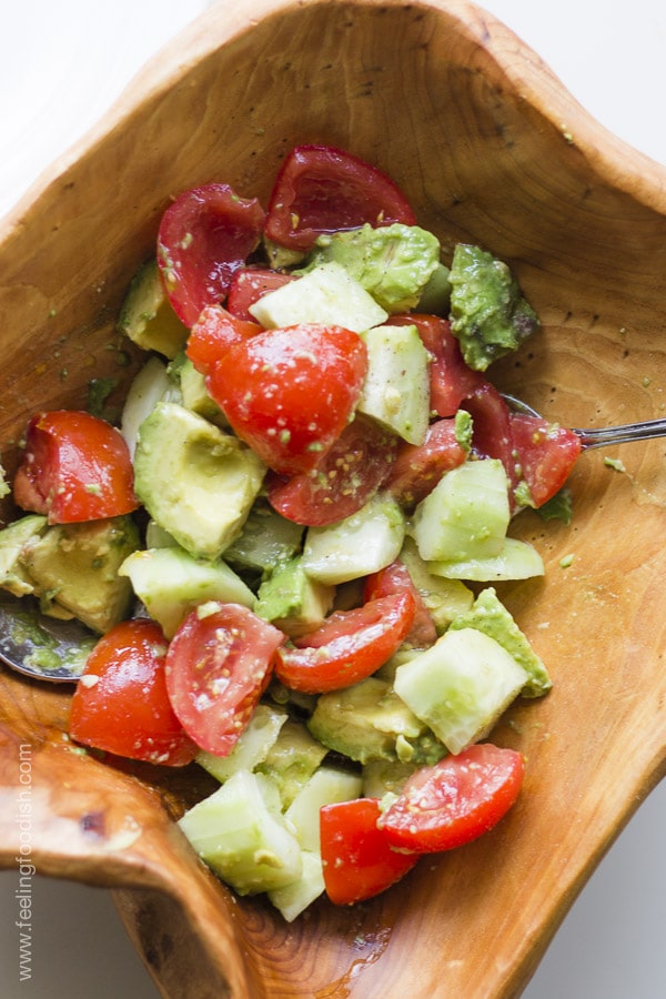 I love this simple salad with avocado and tomatoes and the easiest dressing ever. I'm officially addicted, and it's healthy! 