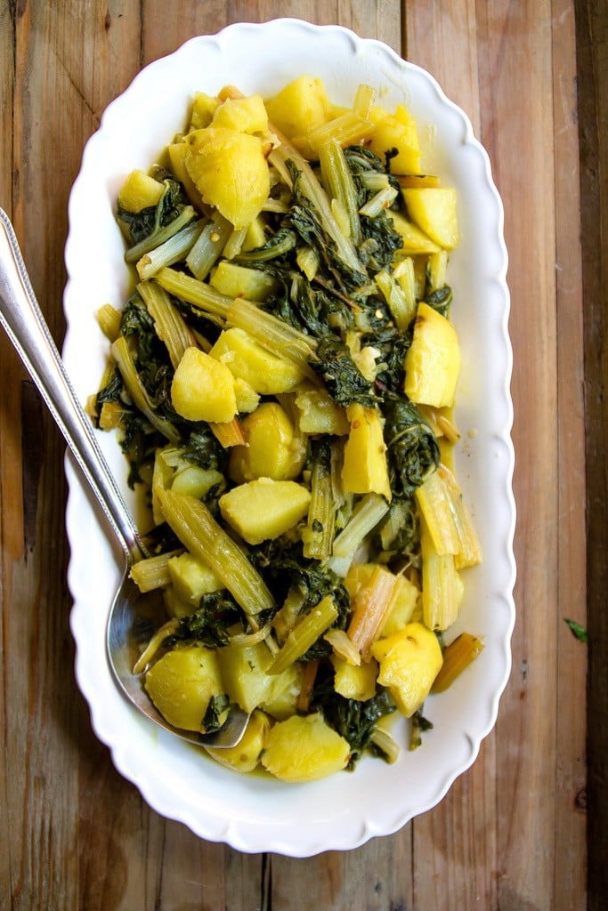 spicy swiss chard with potatoes - Feeling Foodish