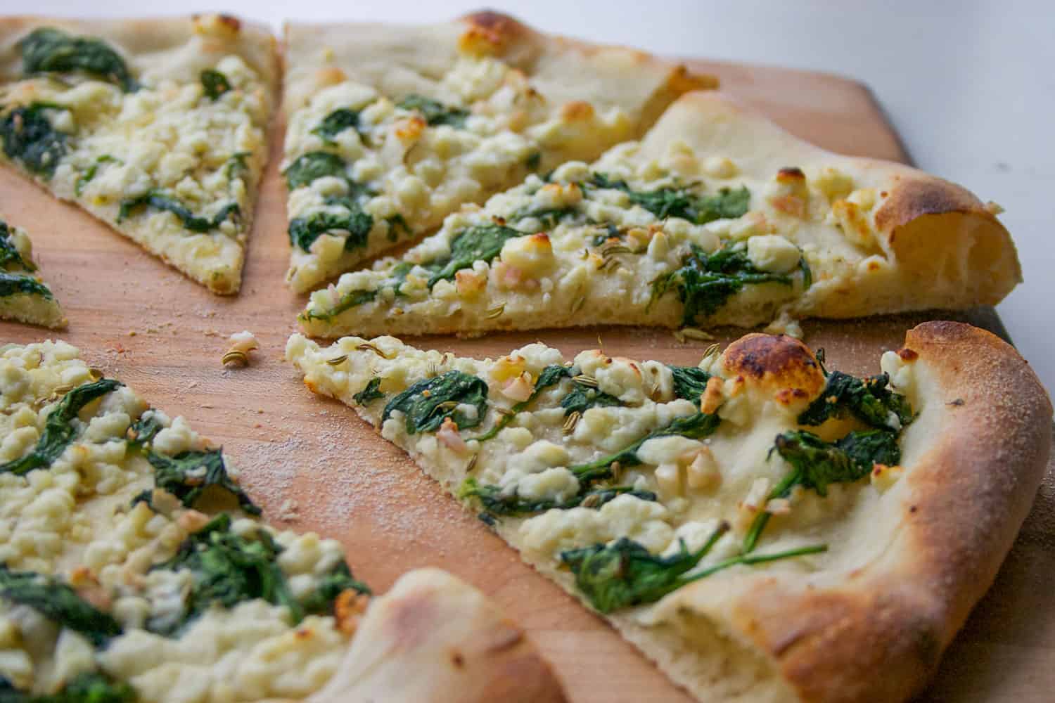White Pizza with Spinach, Fennel, and Feta