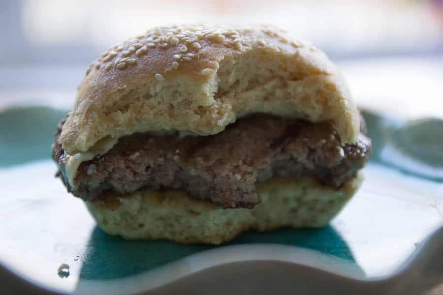 hamburger bun with bite