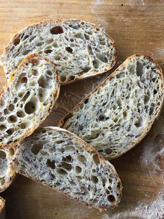 slices of homemade flax and chia sourdough