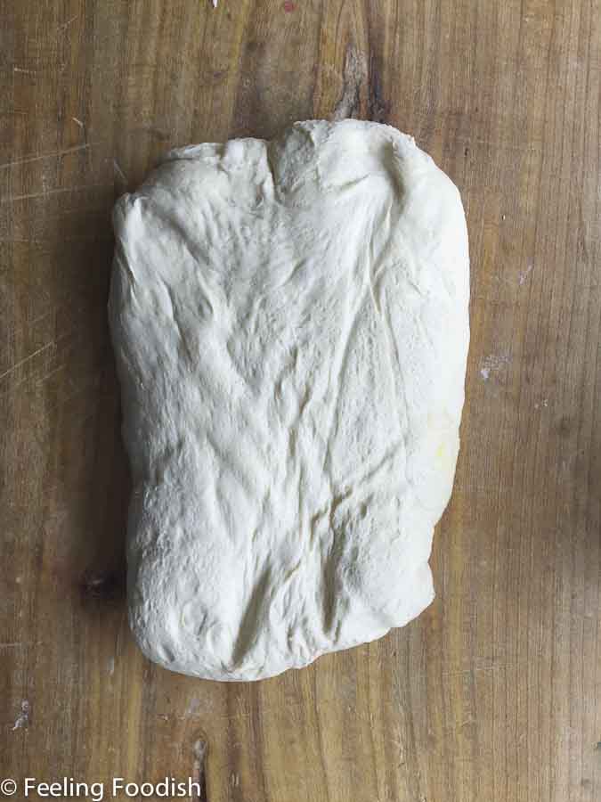 This was my pizza dough, complete with wrinkles from being in the plastic bag