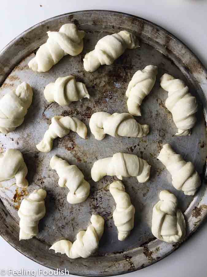 Rolled garlic knots ready for rising