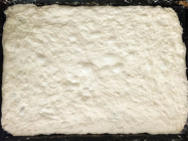 the dough as it appears spread out in the pan