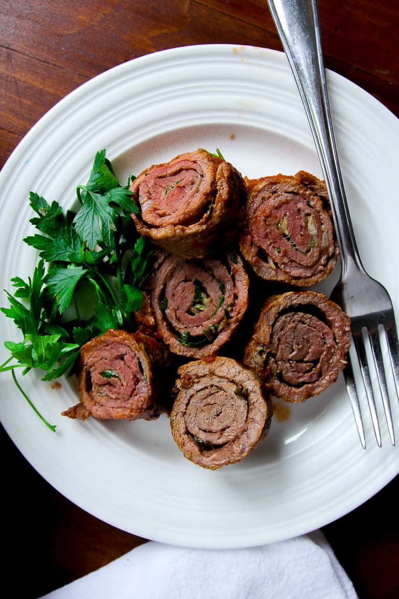 dish of italian braciole sliced