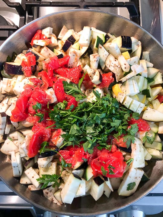 ingredients for ciabotta in pan starting to cook