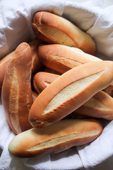 basket of hoagie sandwich rolls