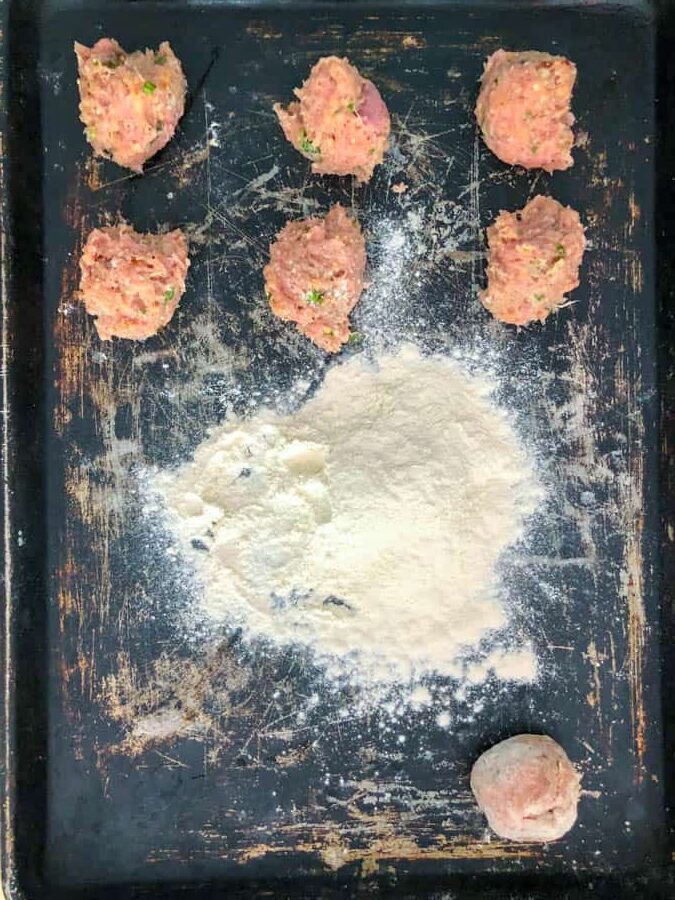 baking tray of italian turkey meatlballs