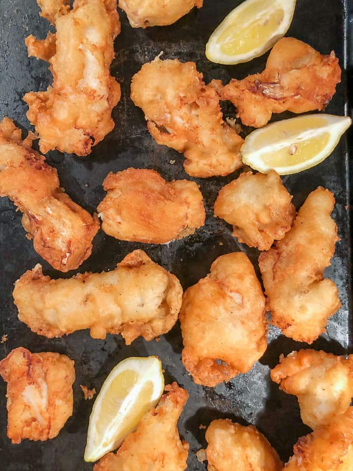 tray of fish fry hot from the fryer