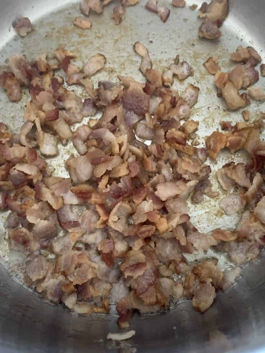 chopped bacon being cooked for minestrone