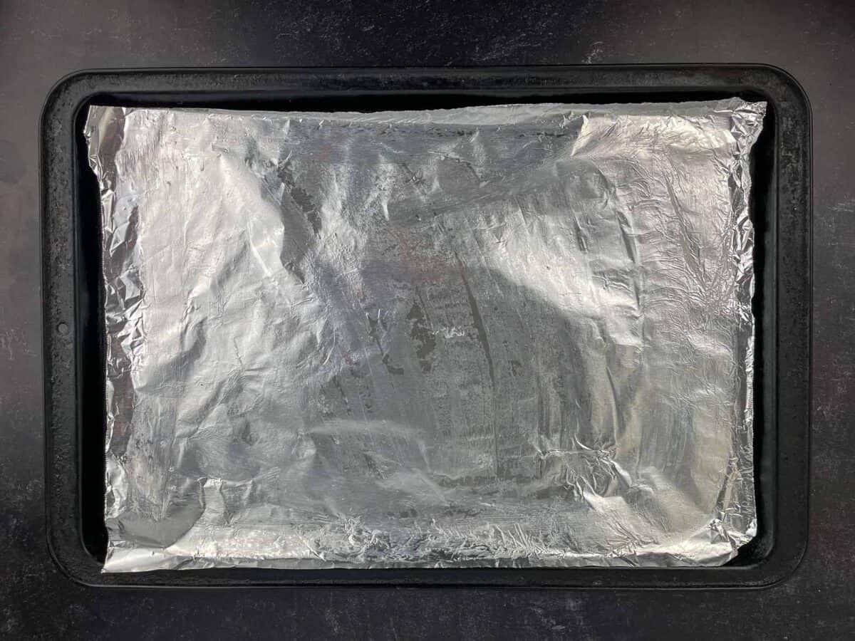 aluminum baking tray lined with aluminum foil