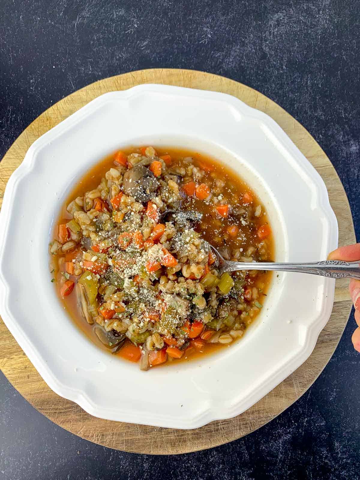 How To Make Instant Pot Mushroom Barley Soup - Feeling Foodish