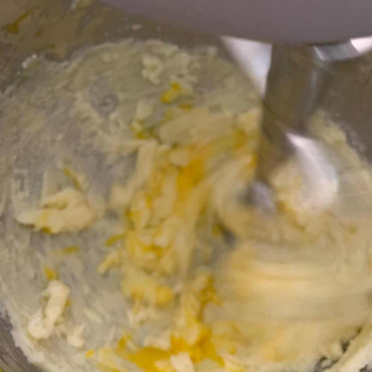 close up of dough after adding eggs.
