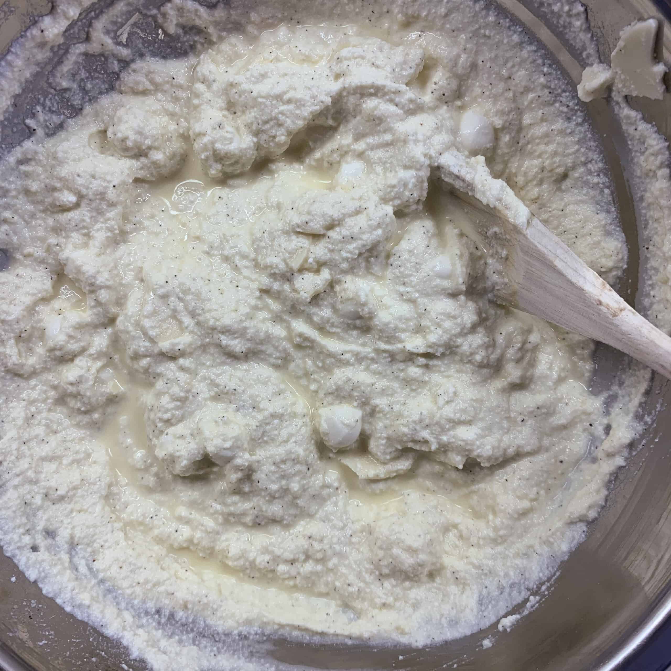 cheese mixture in metal bowl