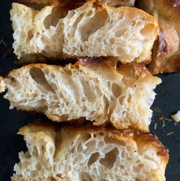 Crumb structure of sourdough focaccia