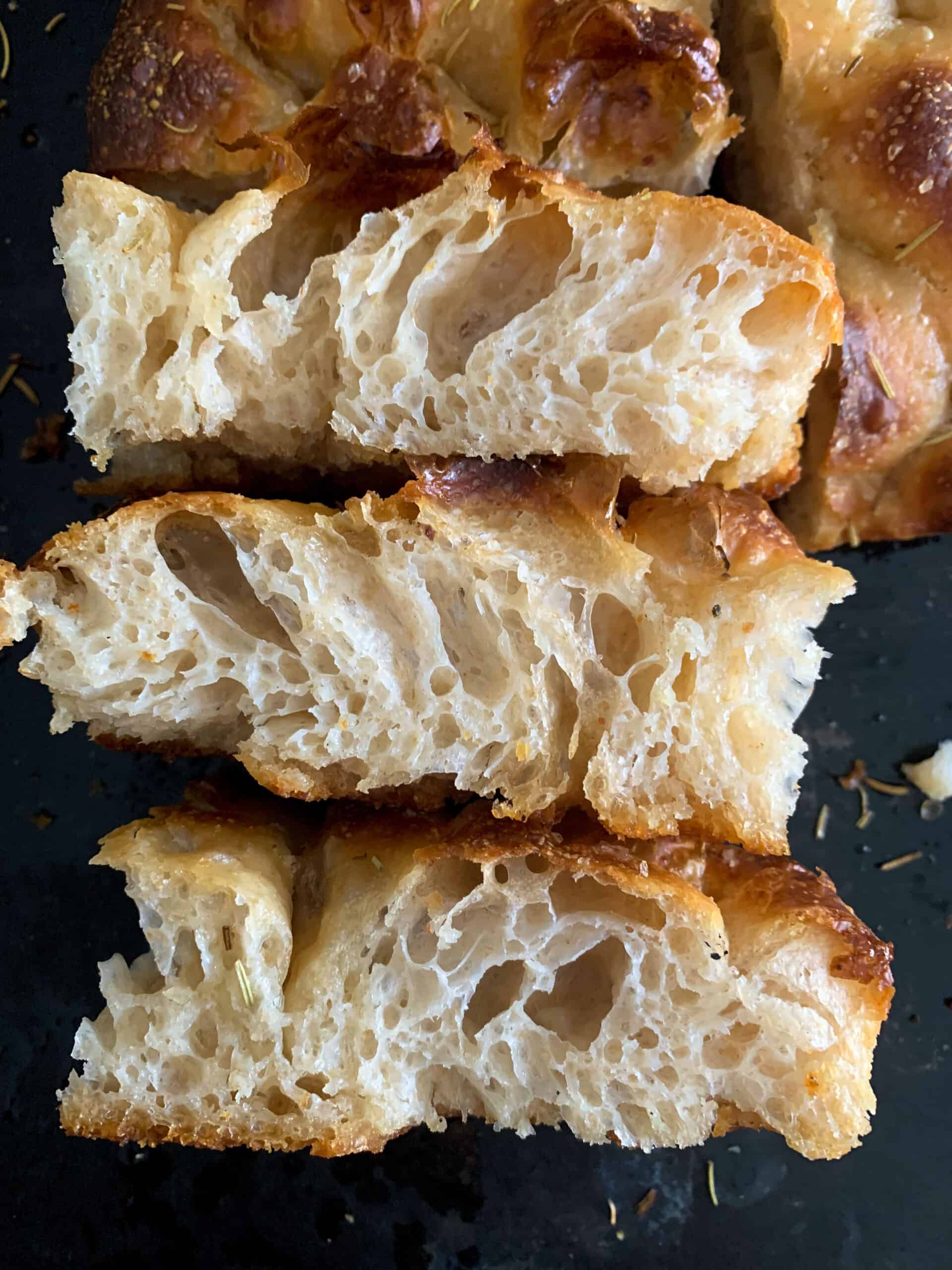 Crumb structure of sourdough focaccia