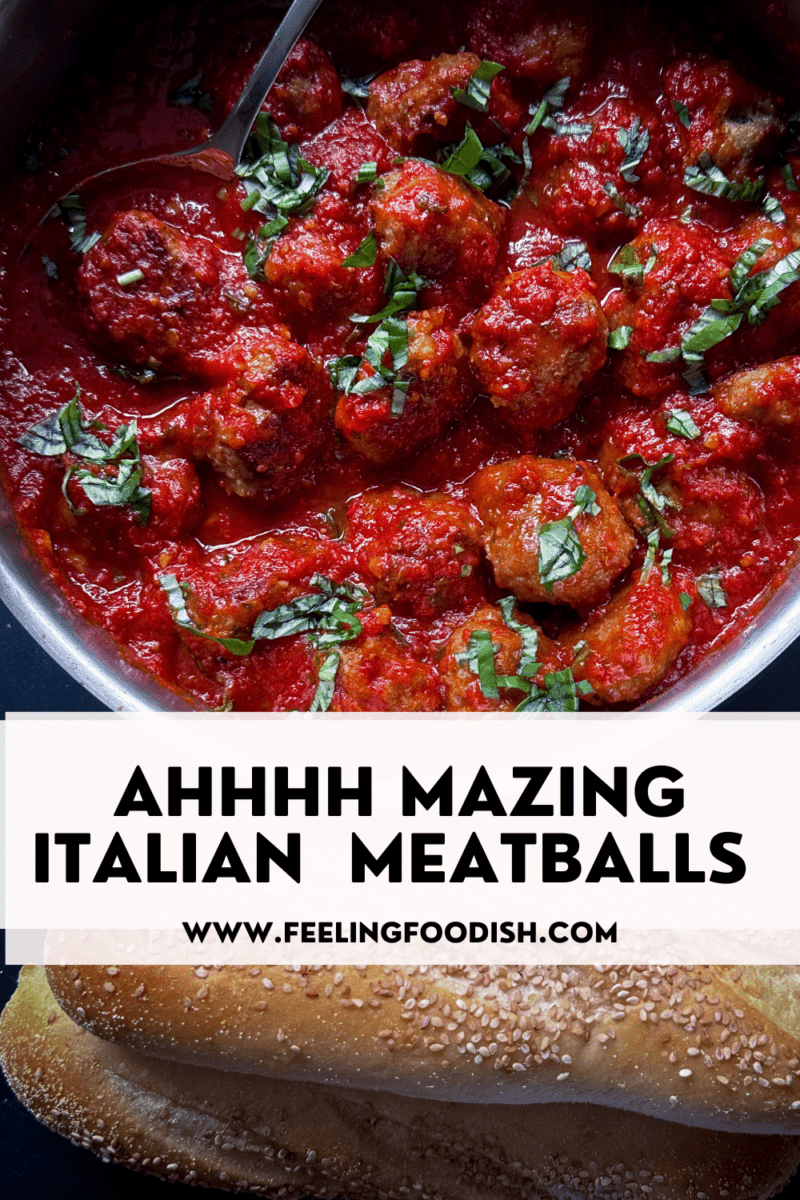 Italian meatballs in red sauce with seeded rolls