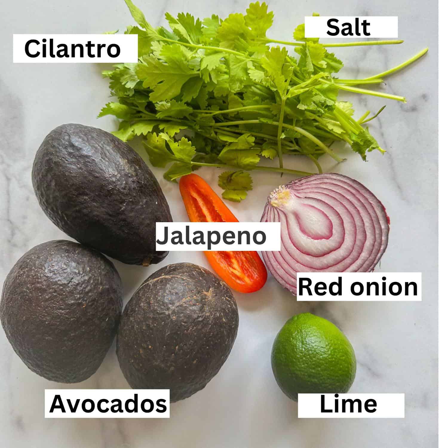 Overhead picture of guacamole ingredients