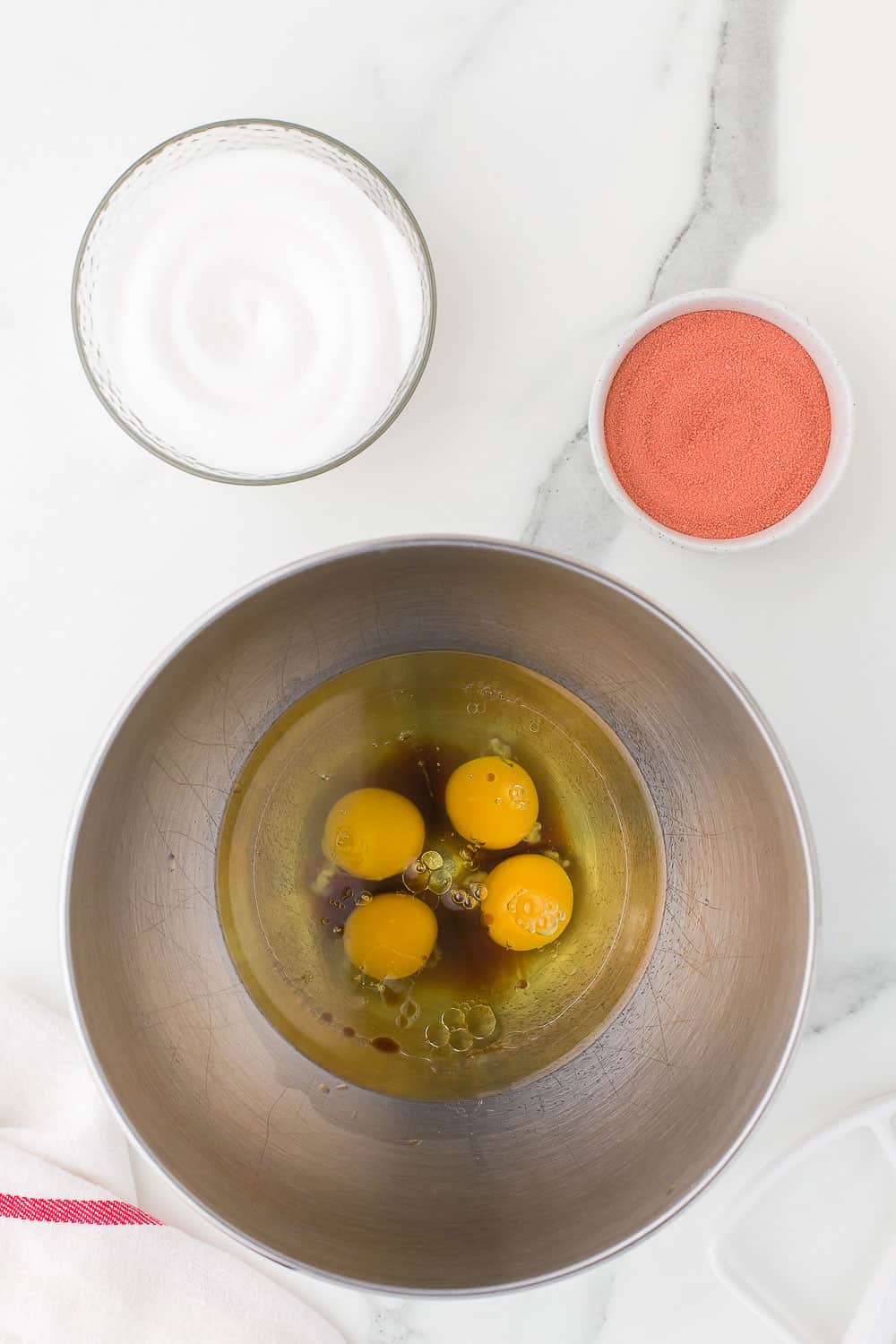 eggs, oil and vanilla in mixing bowl