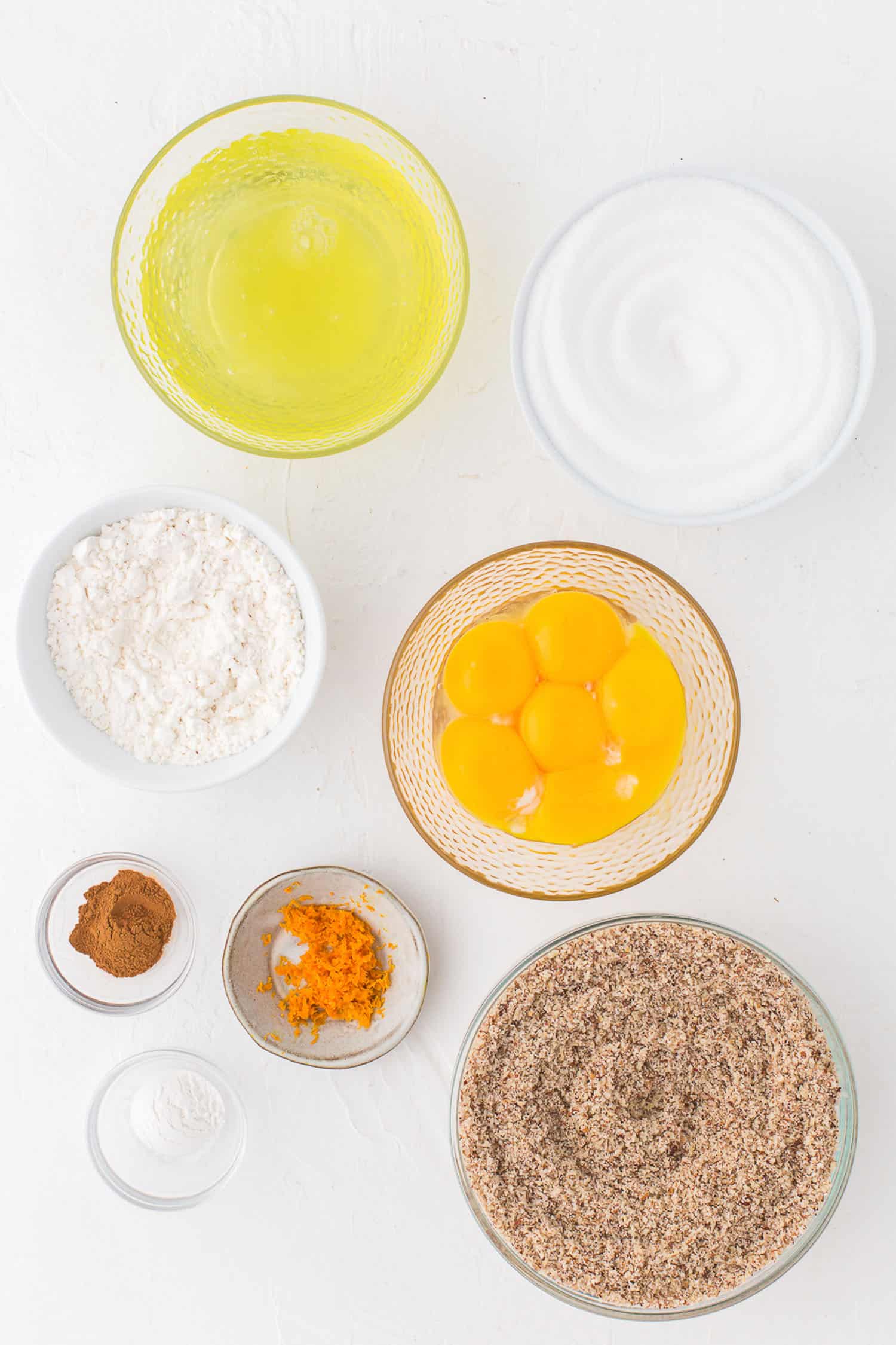 ingredients for torte layers in white background