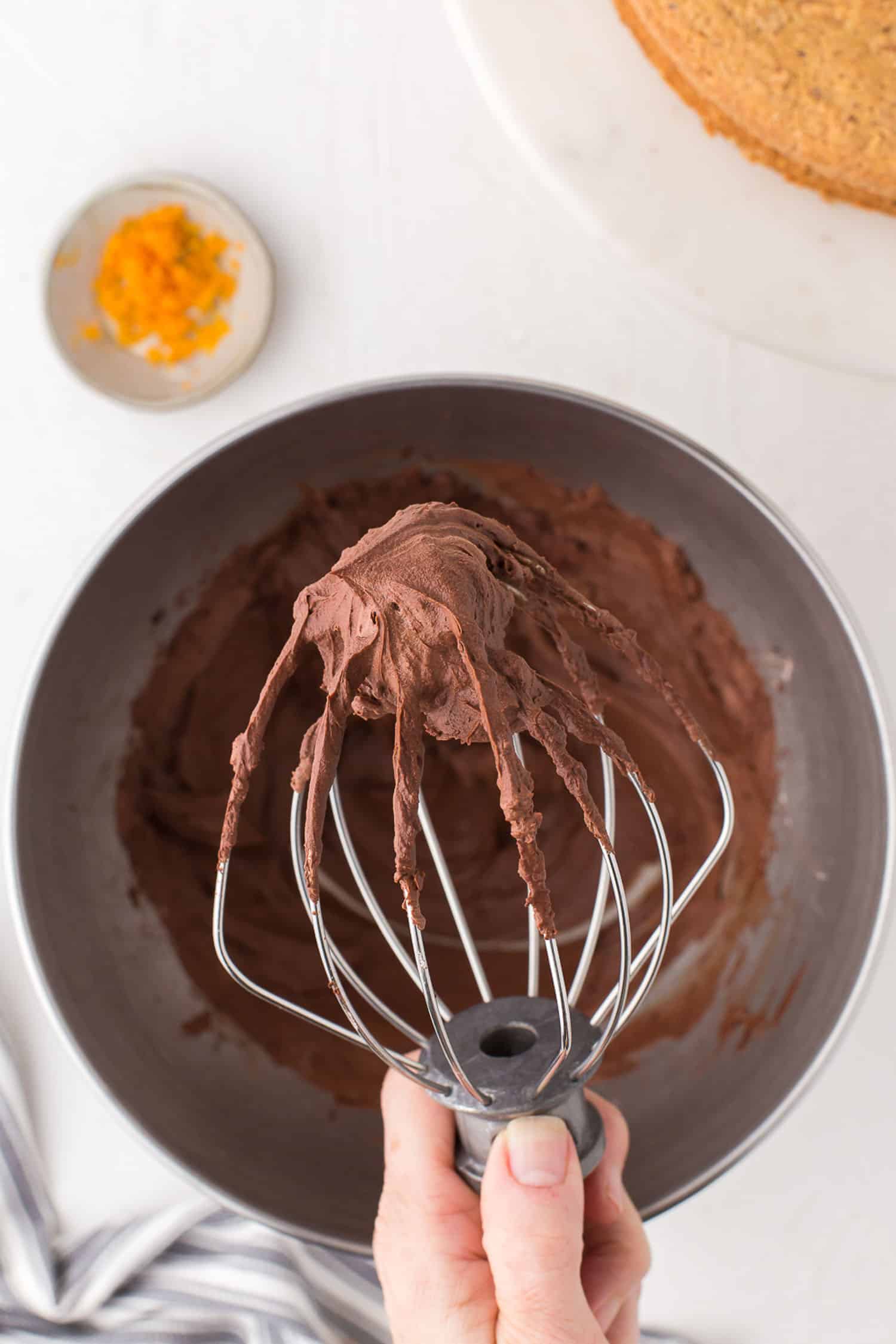 chocolate filing on wire whisk