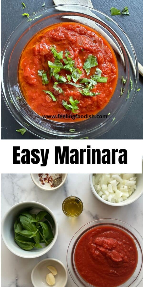 overhead view of marinara sauce and ingredients