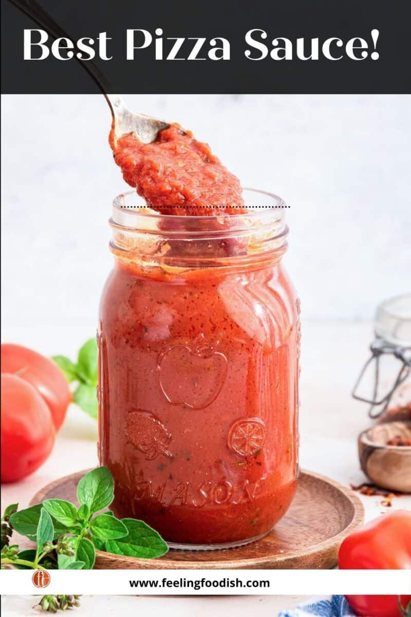 jar of pizza sauce with spoon