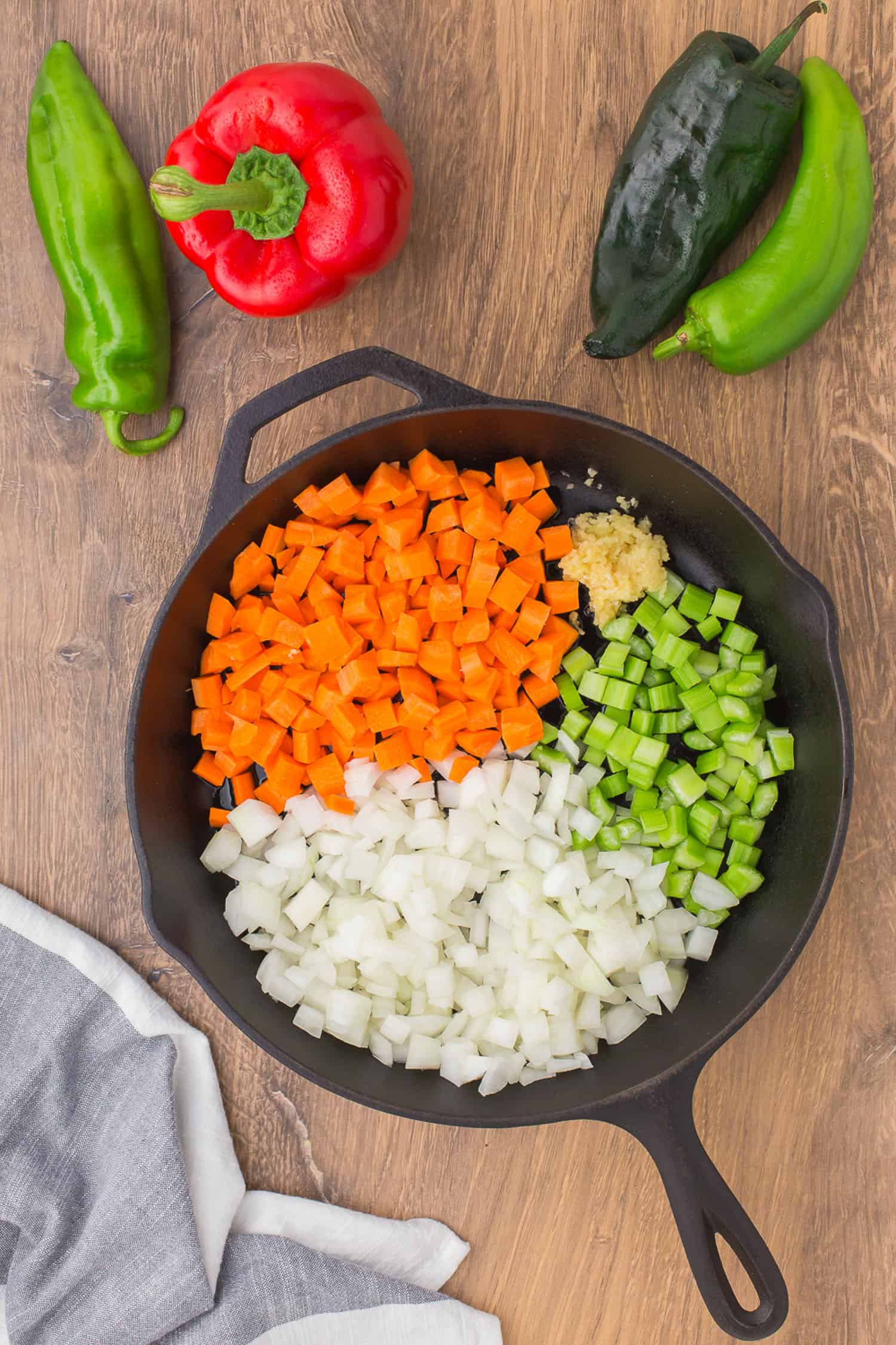 chopped vegetables in cast iron pan
