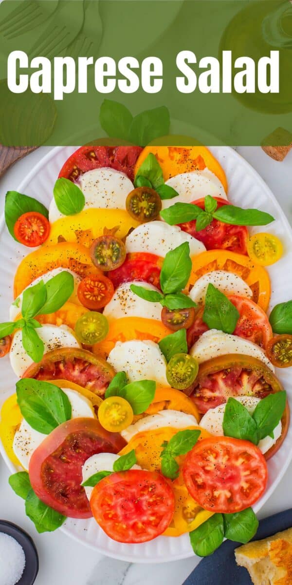 top view of a Caprese salad for pinterest