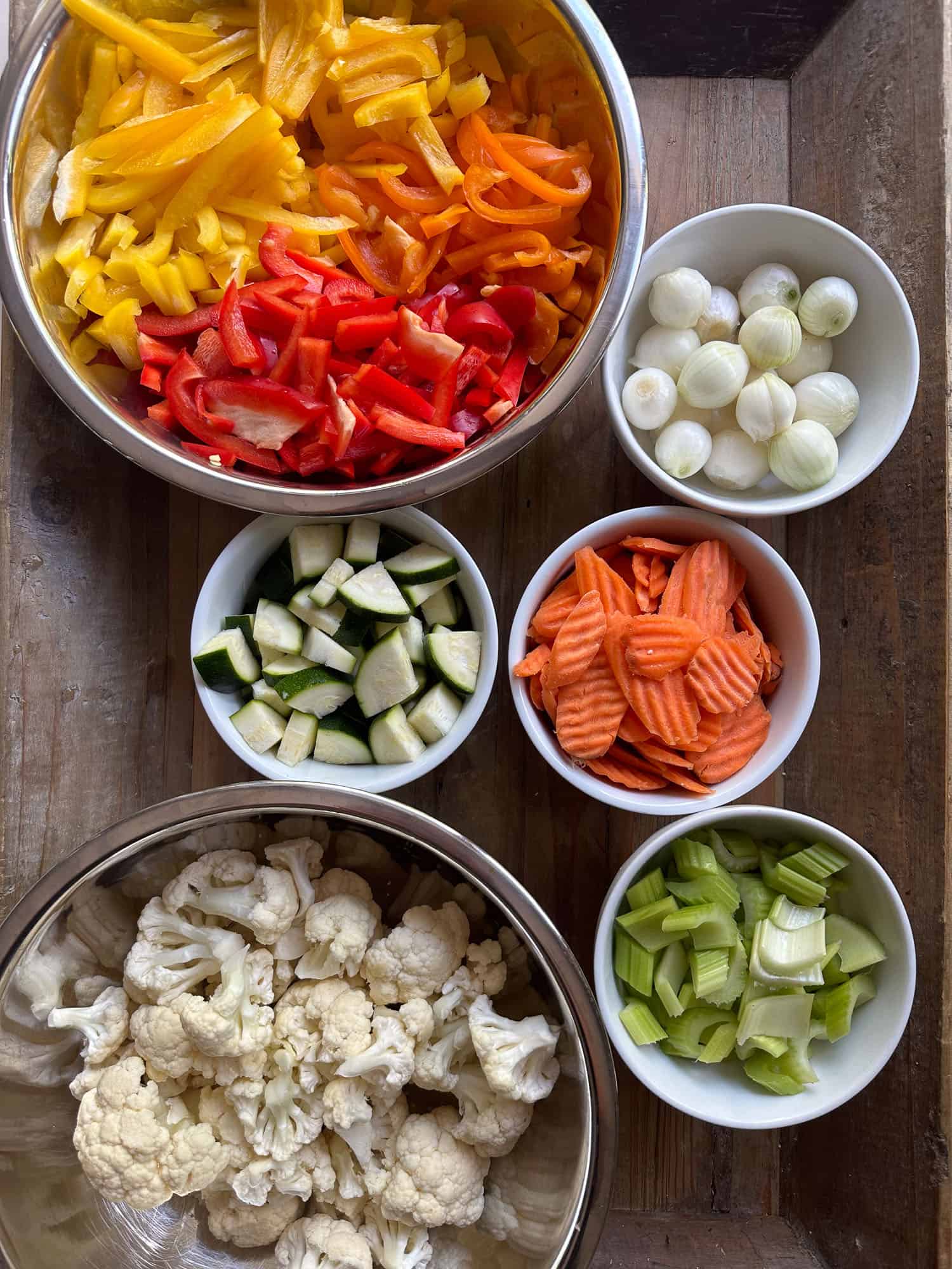 cut and washed vegetables for making jardinera