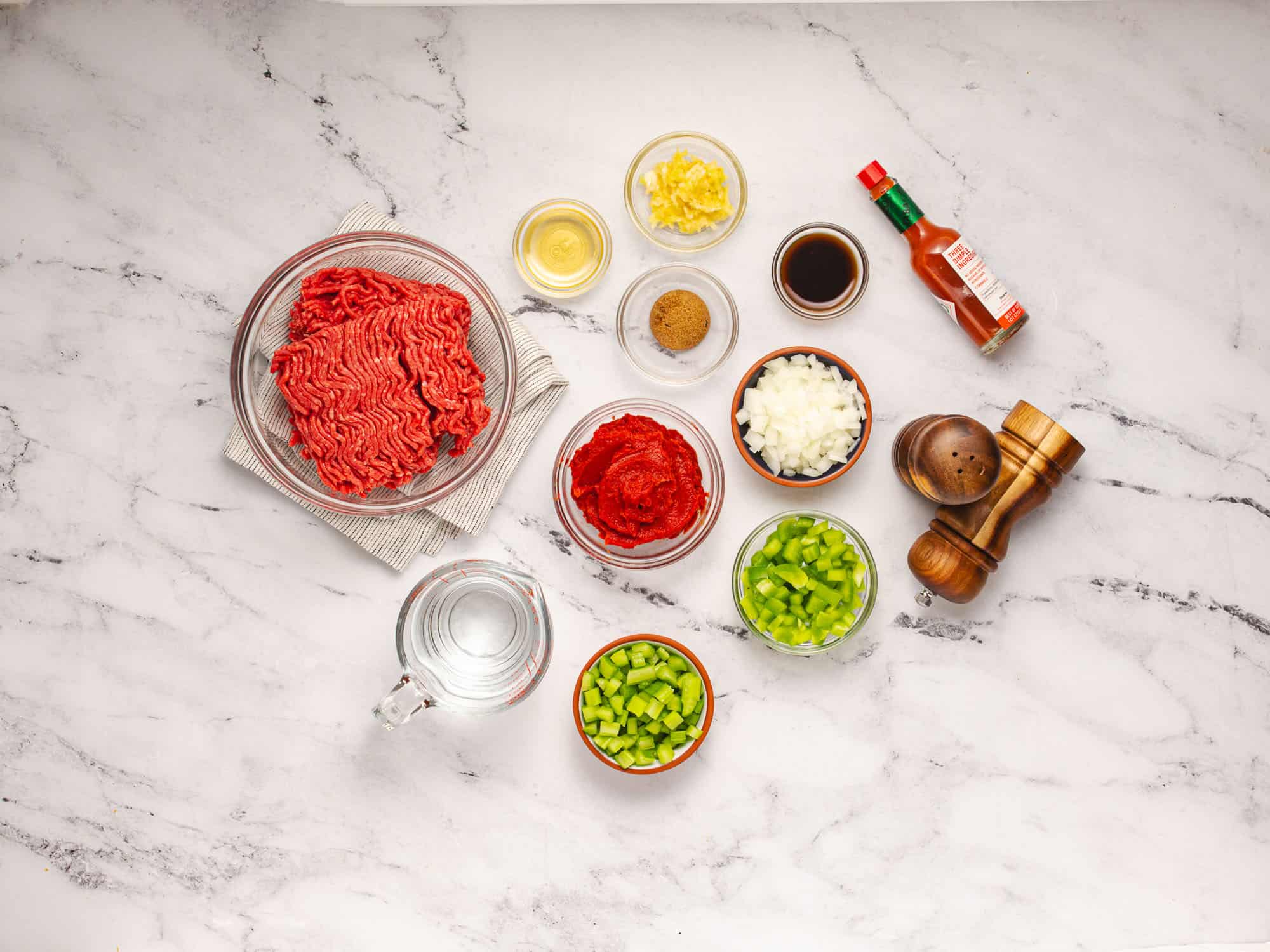 sloppy joe ingredients on marble table