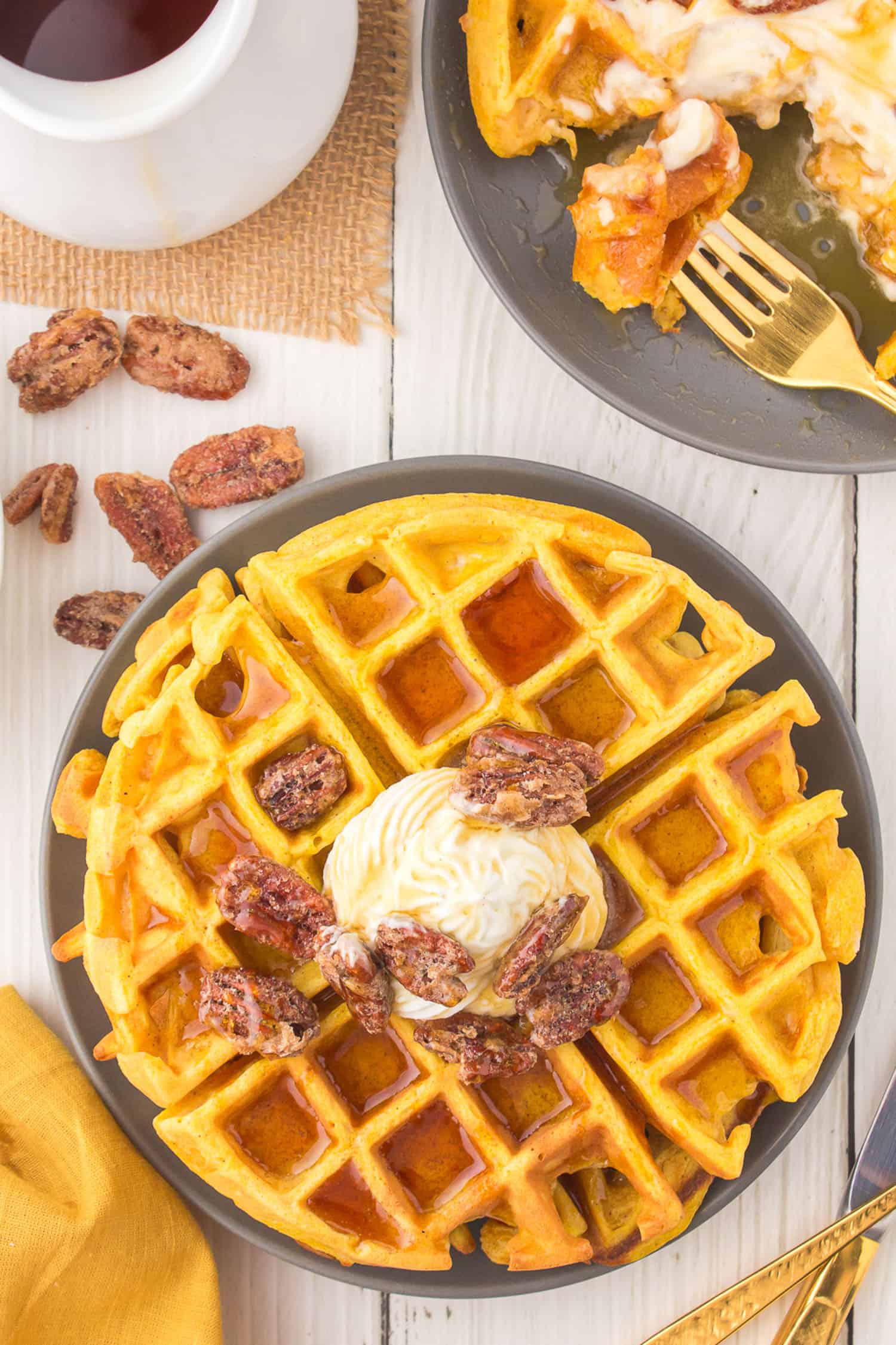 waffles with ice cream on top