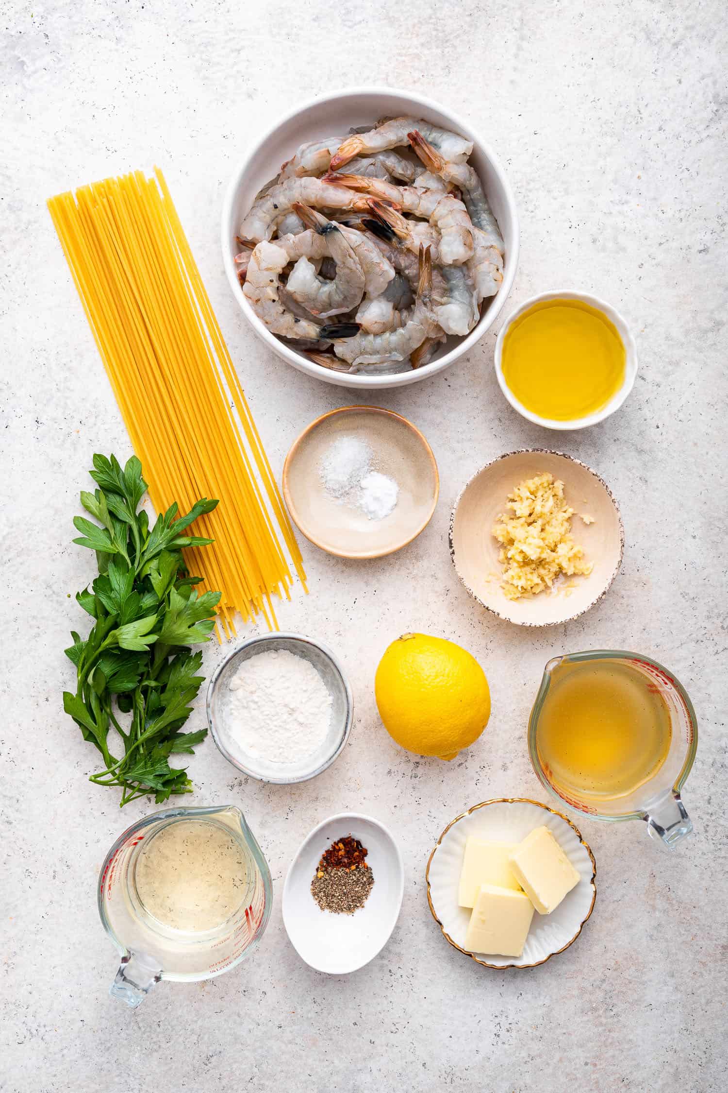 ingredients for lemon garlic shrimp pasta 