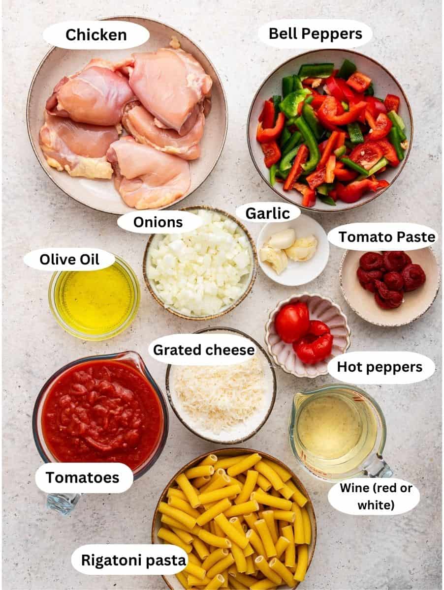 Ingredients for chicken riggies 