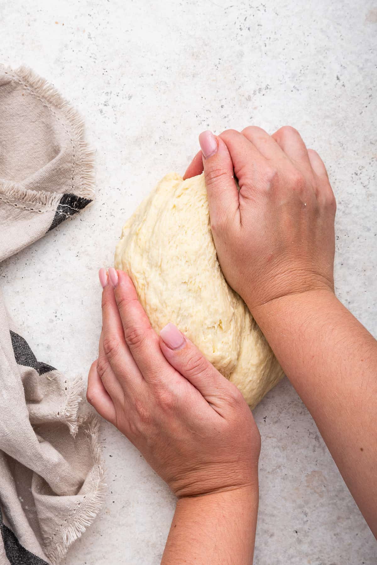 Kneading the dough. 