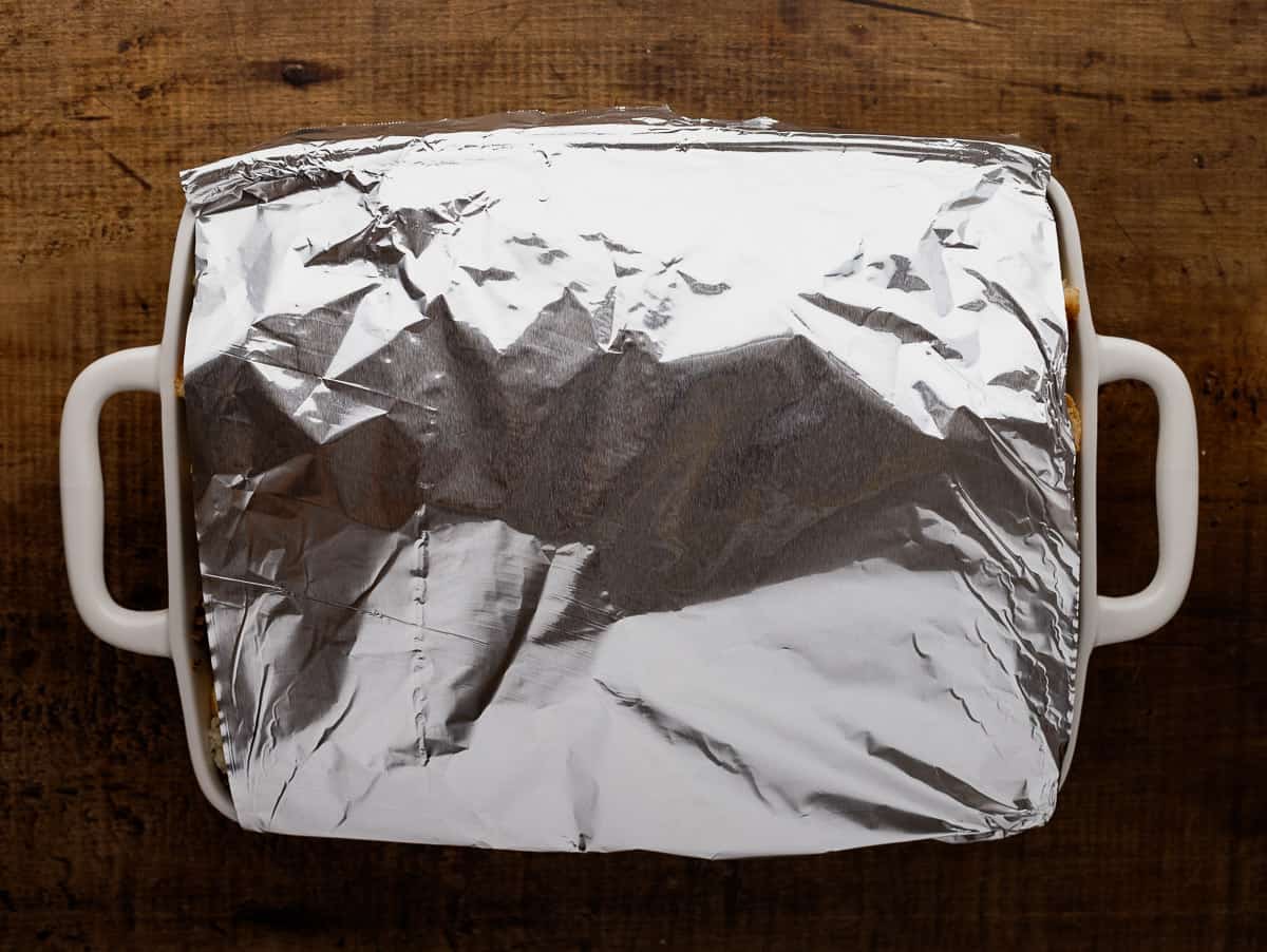 Covered pan with aluminum foil.