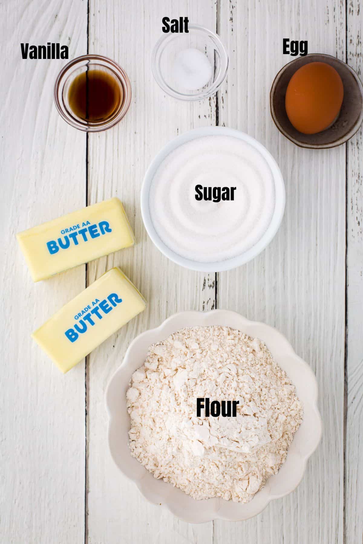 Ingredients for rolled sugar cookie dough