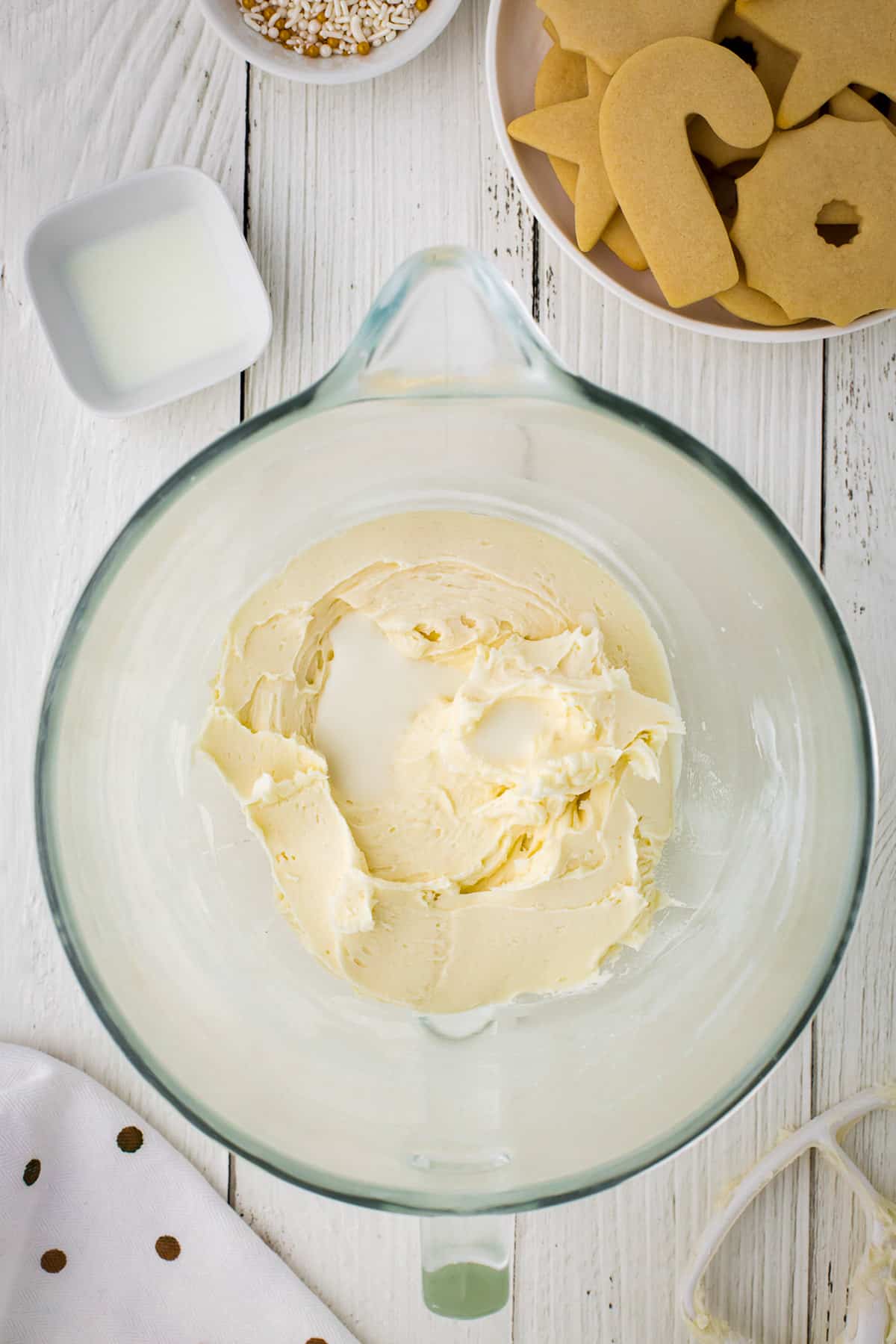 Butter whipped in a large glass bowl.