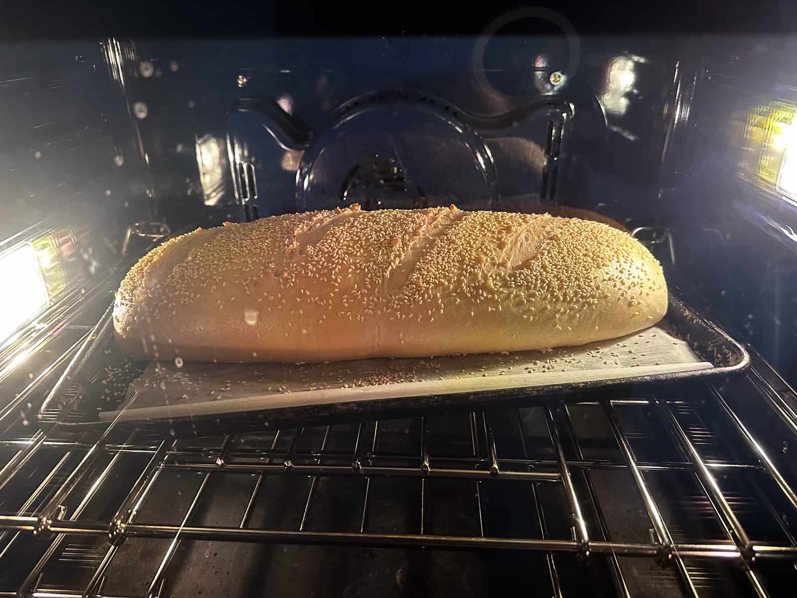 Italian bread in oven baking. 