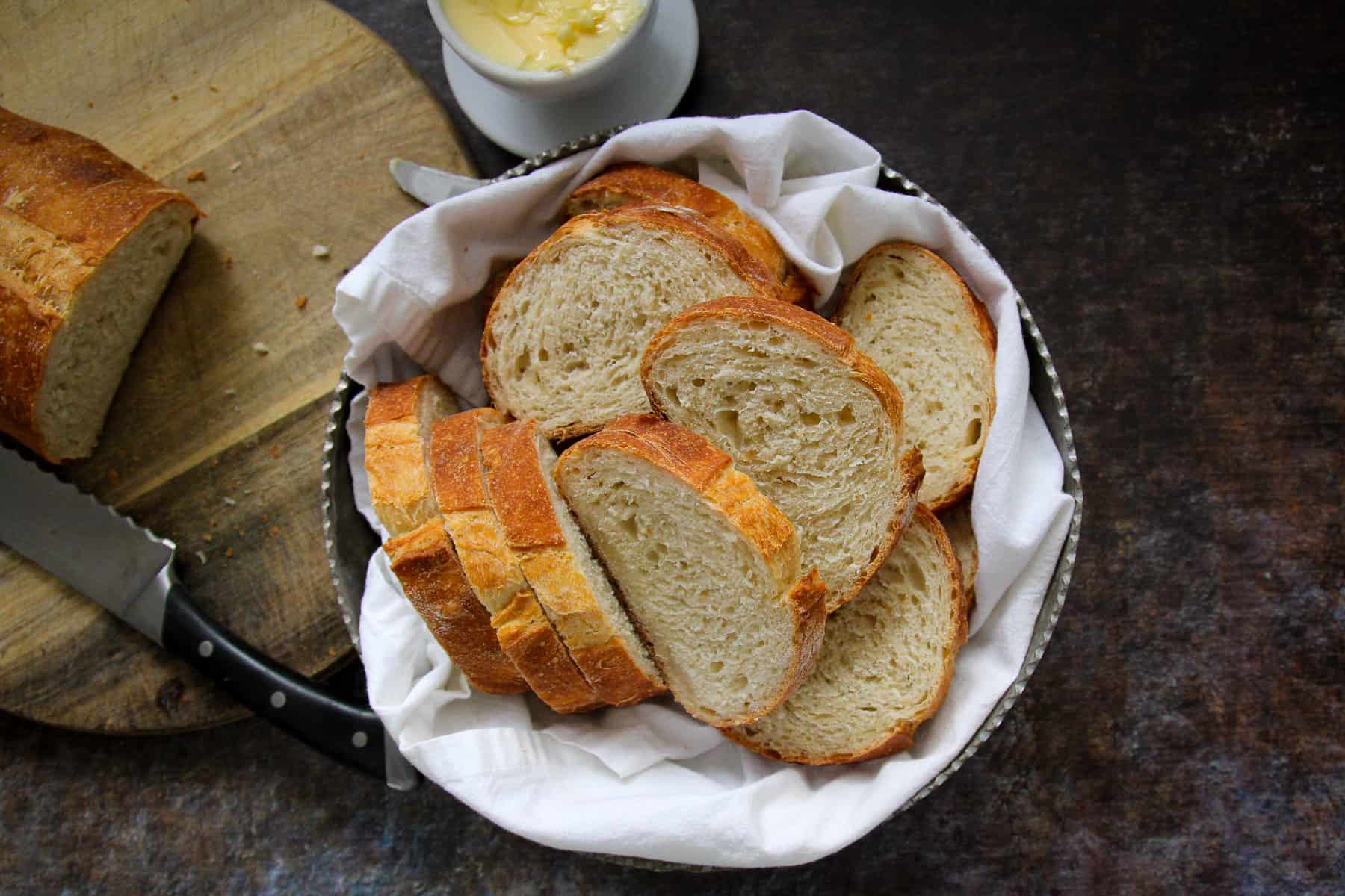 Bowl of Italian bread sliced