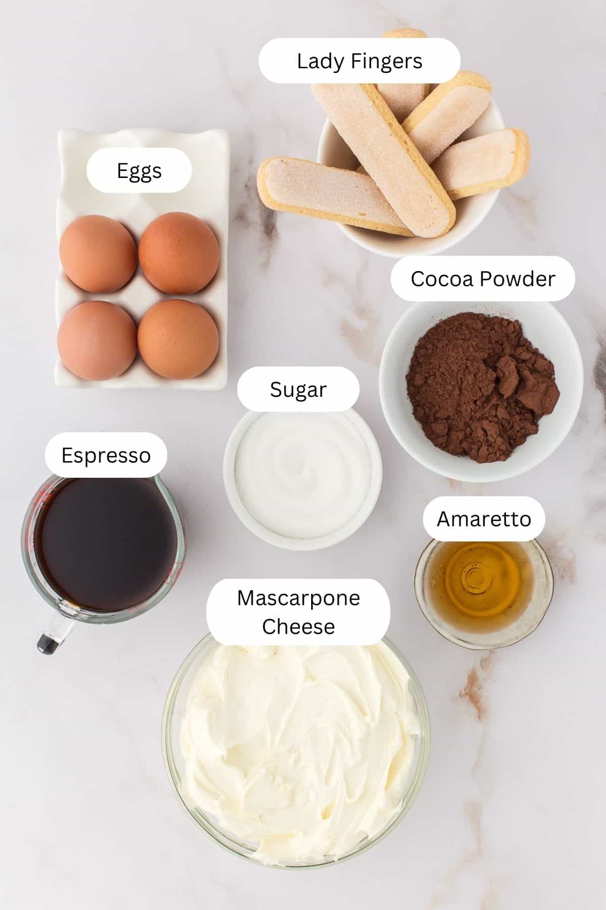 Ingredients for making tiramisu. 