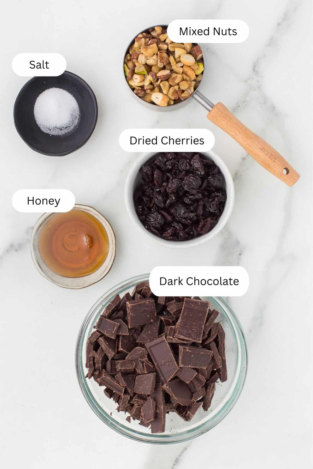 Ingredients for dark chocolate bark.