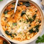 Italian chicken soup with grated cheese.