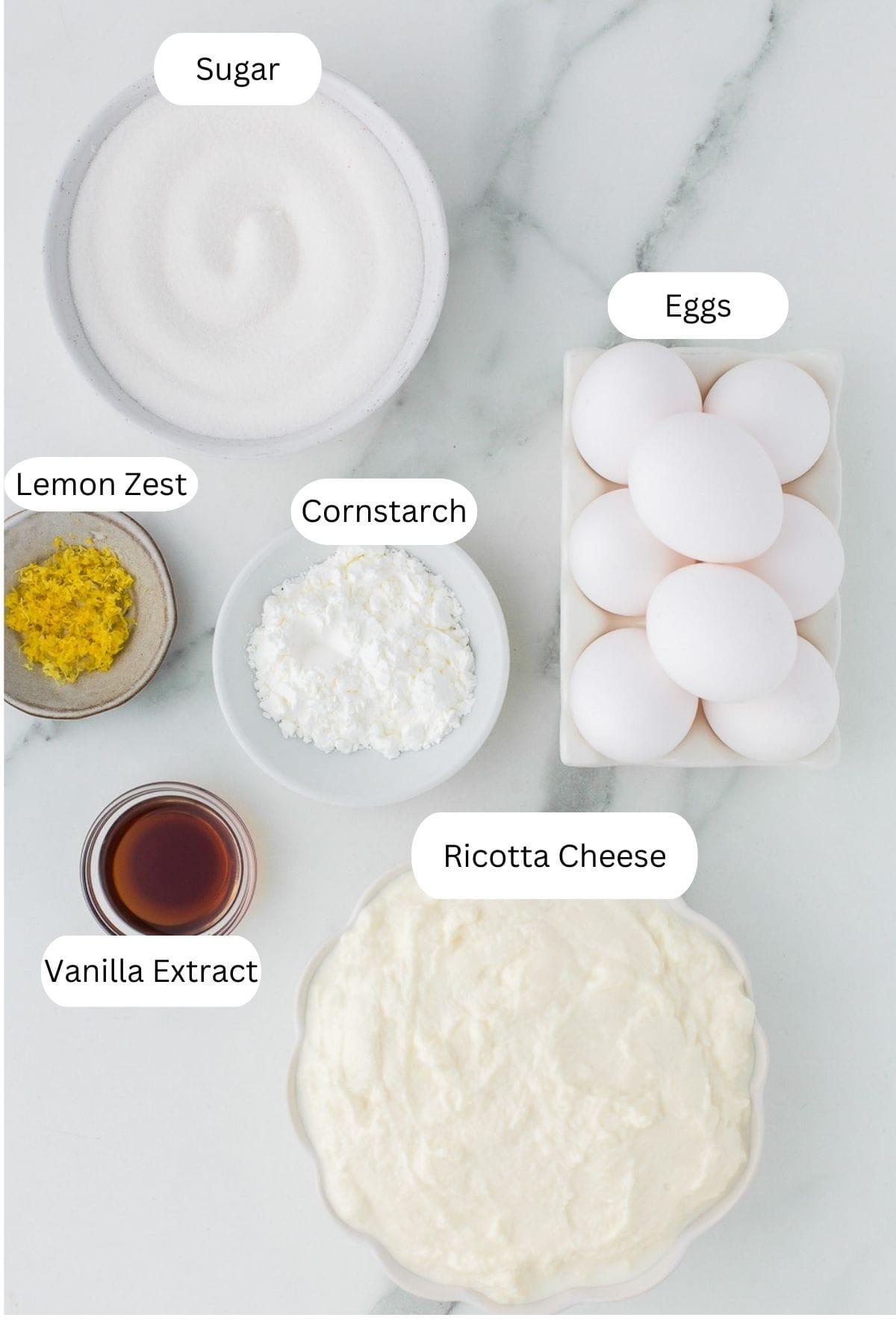 Ingredients for ricotta cheesecake.