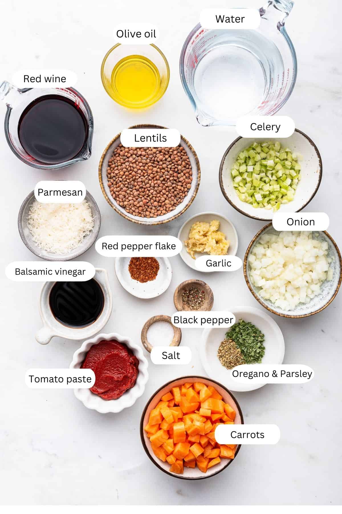 Ingredients for Italian lentil ragout. 