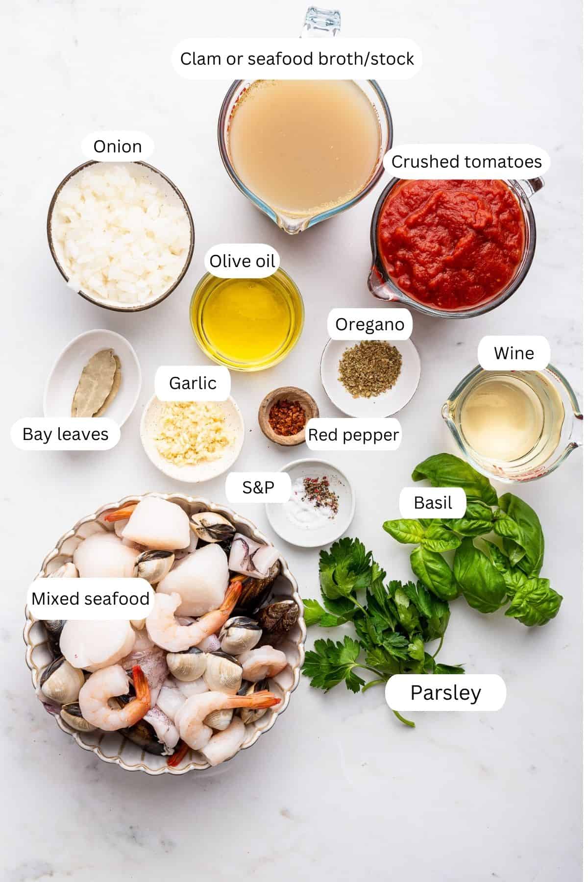 Ingredients for the zuppa di pesce
