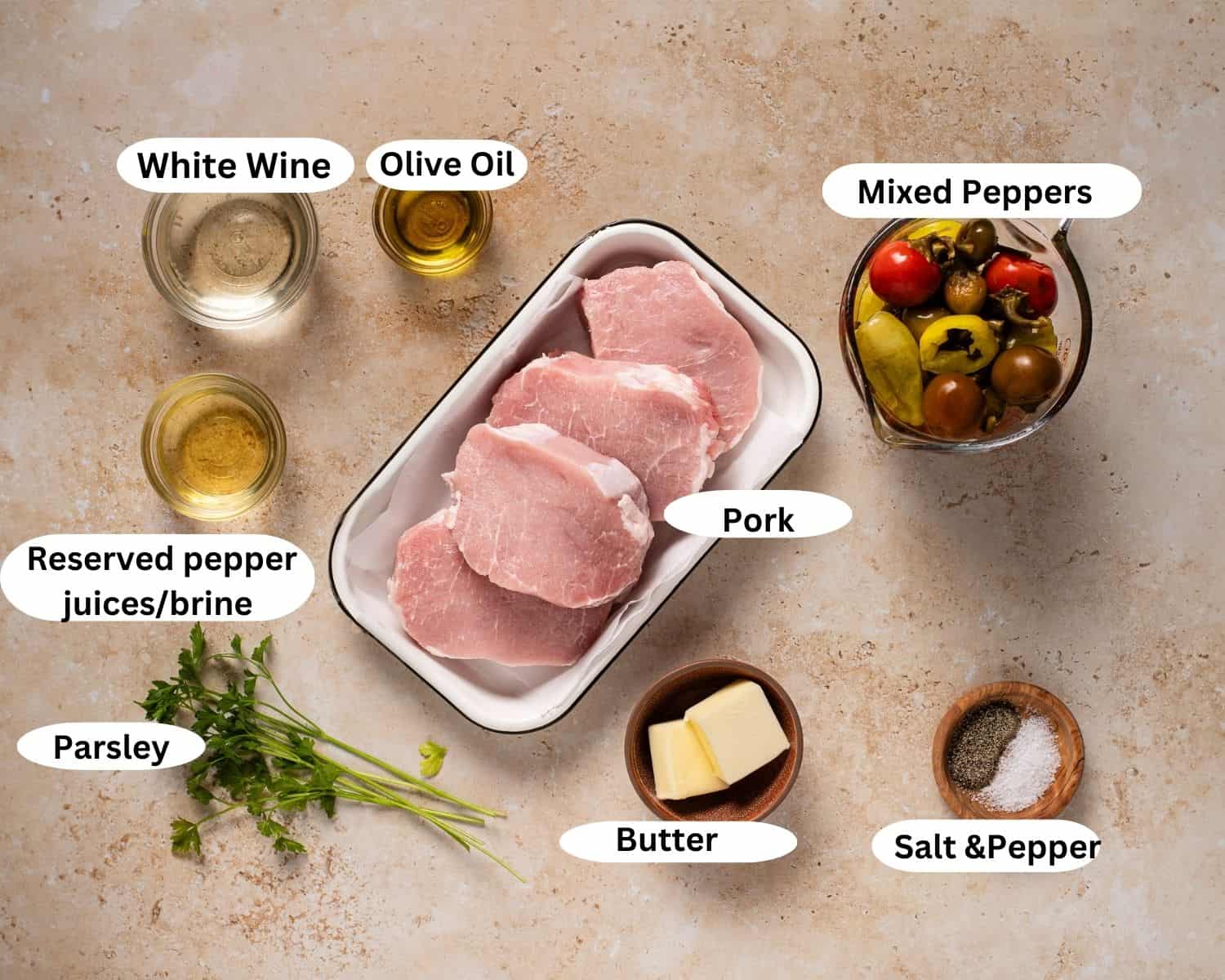 Ingredients for pork and peppers. 