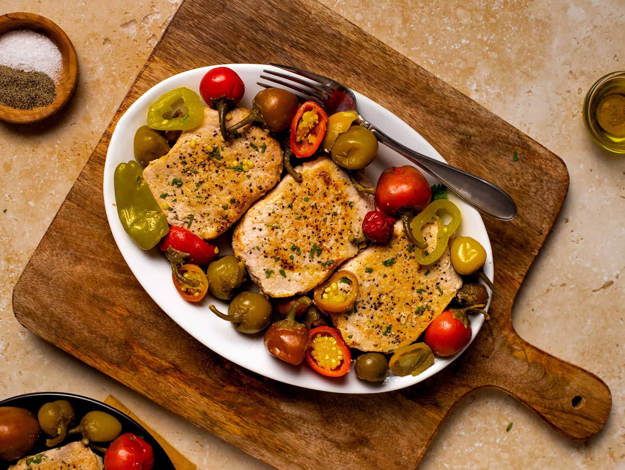 Pork Chops with Vinegar Peppers Feeling Foodish