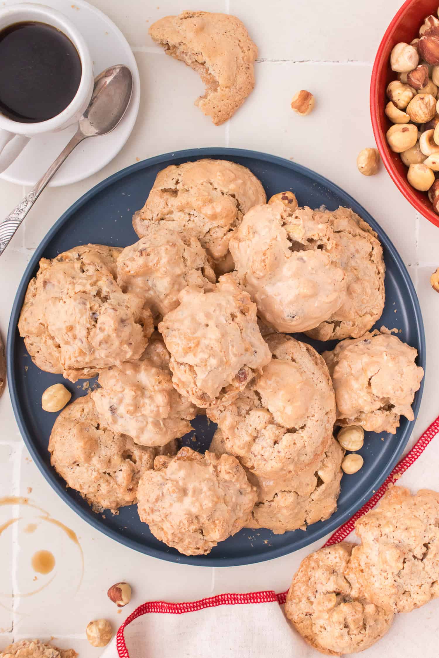 Plate of brutti buoni cookies with coffee. 